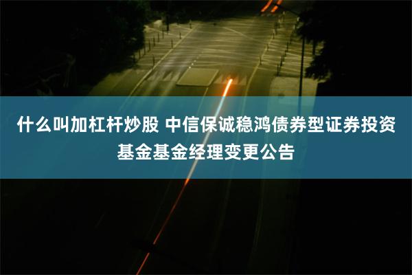 什么叫加杠杆炒股 中信保诚稳鸿债券型证券投资基金基金经理变更公告