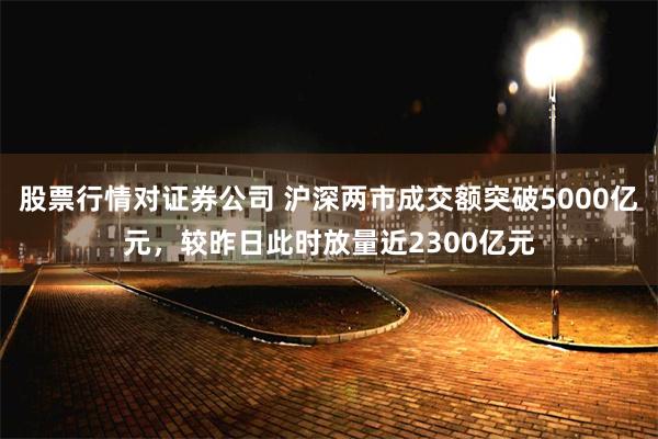 股票行情对证券公司 沪深两市成交额突破5000亿元，较昨日此时放量近2300亿元